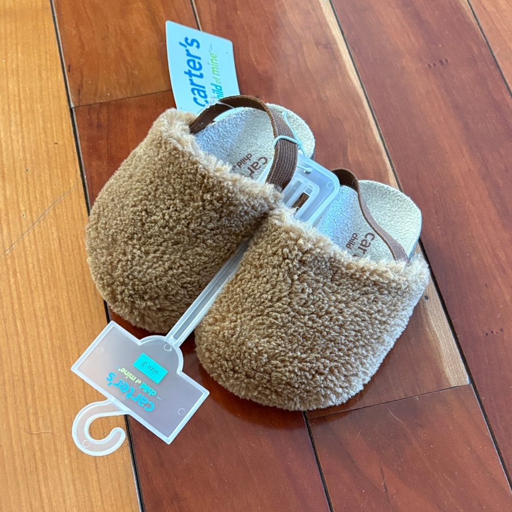 Carter's Fuzzy Tan Kids Slippers